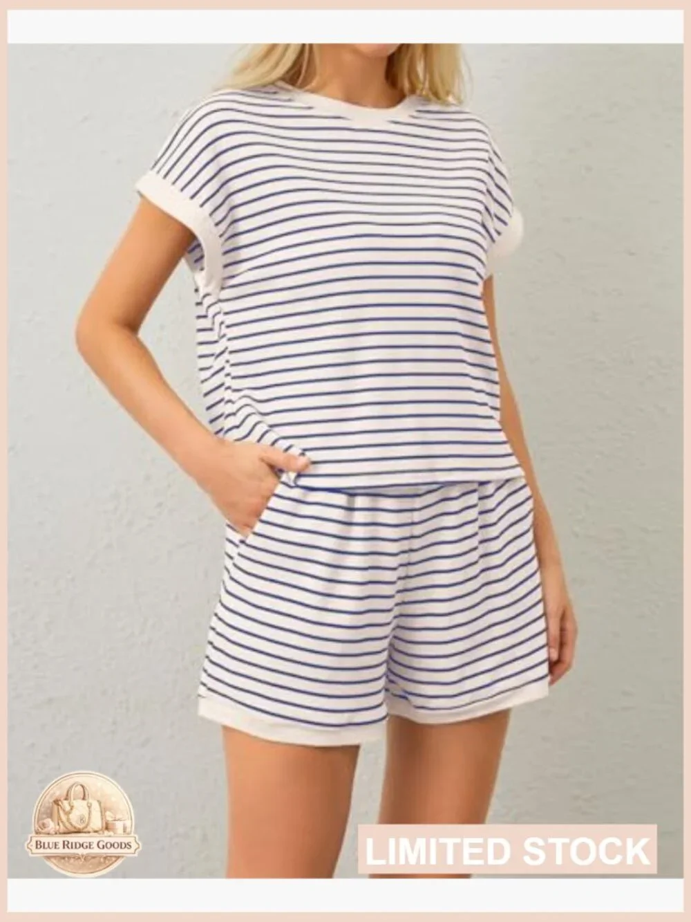 2 Piece Lounge Set with Shorts and Tee - Casual Knit Matching Sets